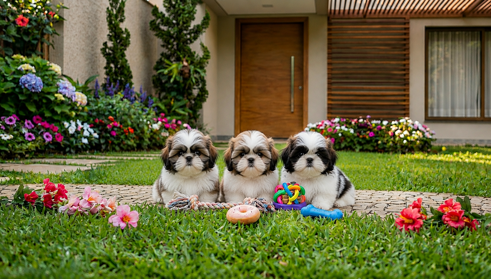 Shih Tzu Macho — Theo, Roxie e Juca